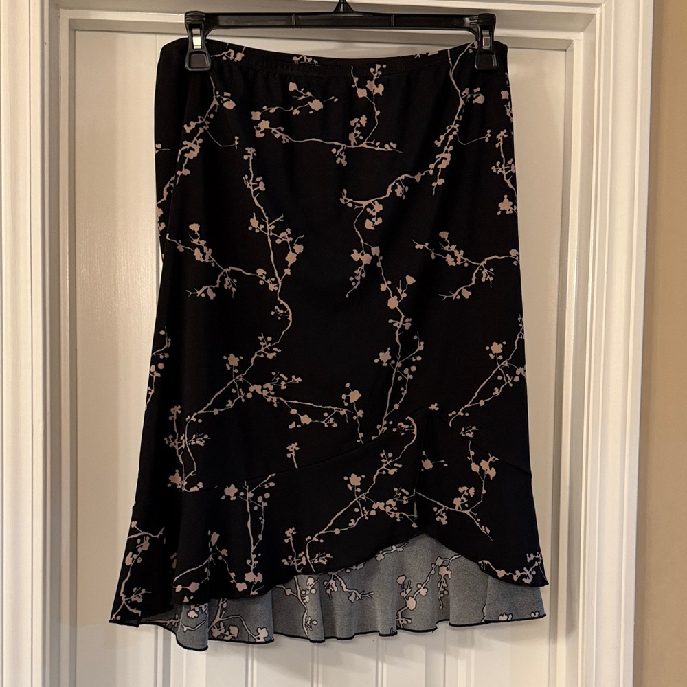 Mixit Asymmetrical Black Skirt with Floral Design